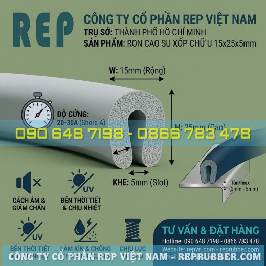 Sản xuất ron cao su xốp chữ U theo yêu cầu