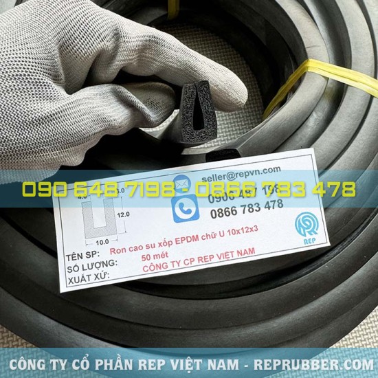Gioăng cao su xốp EPDM chữ U 10x12x3 Gioăng cao su xốp EPDM chữ U 10x12x3