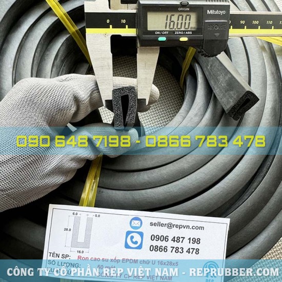 Gioăng cao su xốp EPDM chữ U 16x28x5 Gioăng cao su xốp EPDM chữ U 16x28x5