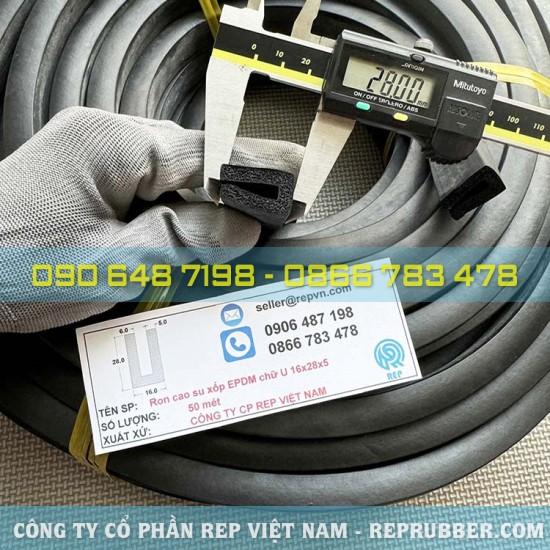 Gioăng cao su xốp EPDM chữ U 16x28x5 Gioăng cao su xốp EPDM chữ U 16x28x5
