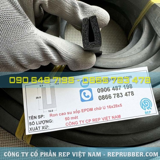 Gioăng cao su xốp EPDM chữ U 16x28x5 Gioăng cao su xốp EPDM chữ U 16x28x5