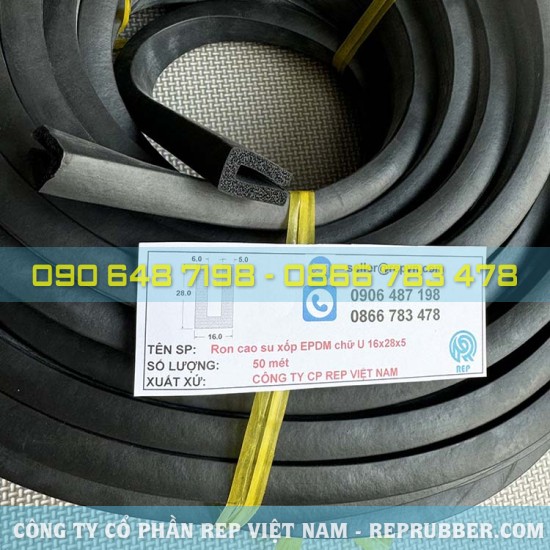 Gioăng cao su xốp EPDM chữ U 16x28x5 Gioăng cao su xốp EPDM chữ U 16x28x5