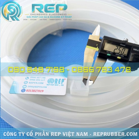 Gioăng silicon trắng chữ U 26x16x2.5 khe 21mm theo yêu cầu